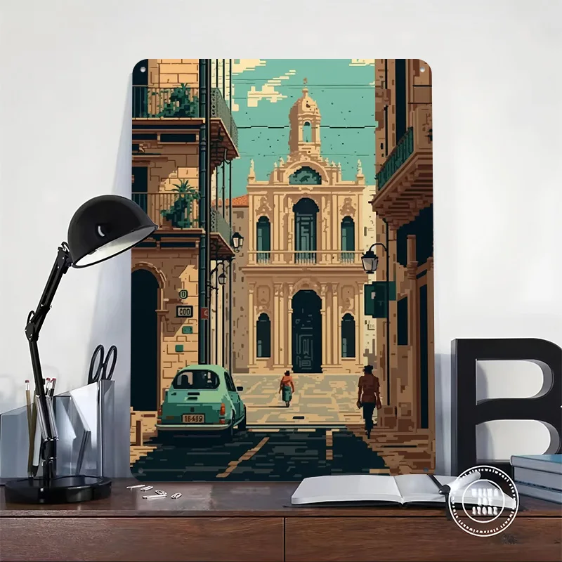 Lecce Pixel Art Personalized 3D Textured Metal Poster Wall Art Vintage Tin Signs for Gaming Room Decoration Man Home Decor Items