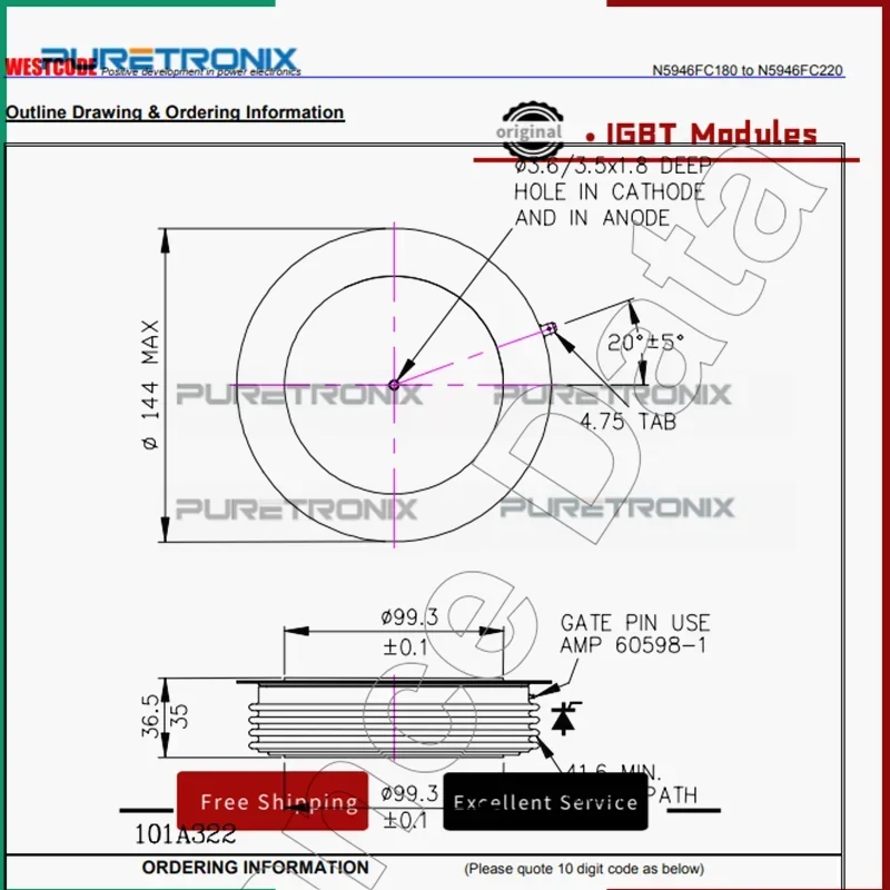 N5946FC220 N5946FC200 N5946FC180 شحن مجاني وحدة الثايرستور الأصلية الجديدة