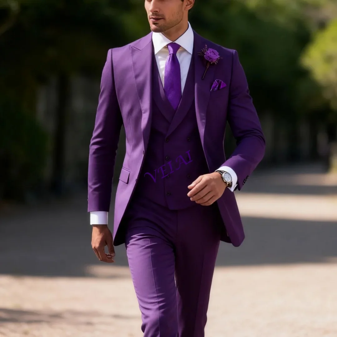 

CustomizedMen's Slim Fit Double Breasted Suit, Vest and Pants Set for Wedding Groom Tuxedo, Elegant Rose Red, Business Party, 3