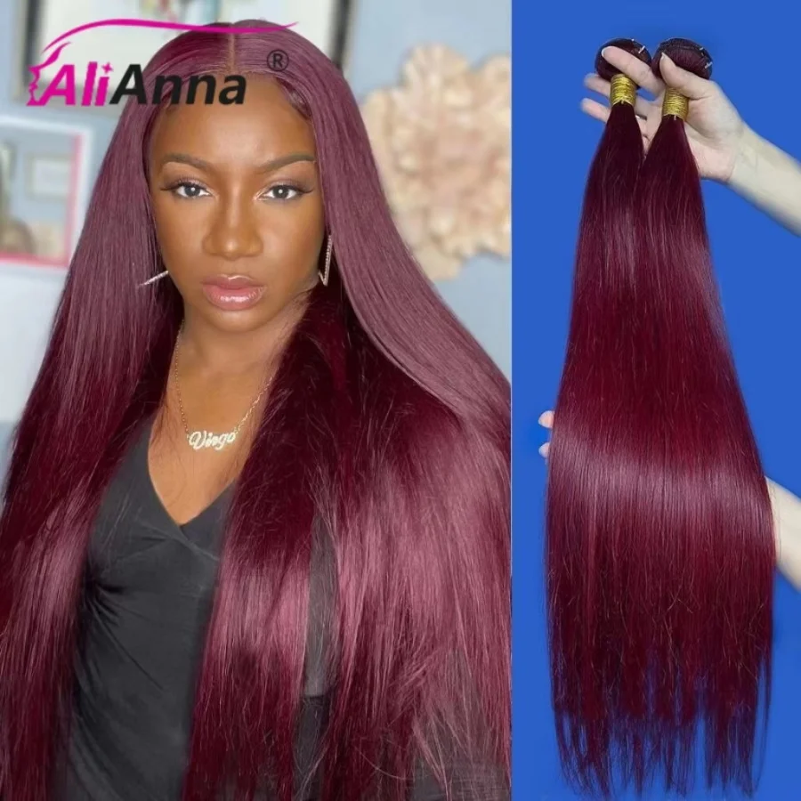 

99J Бордовые пучки человеческих волос Красные пучки волос Наращивание человеческих волос Бразильские пучки волос Про предложения Прямые пучки Мягкие