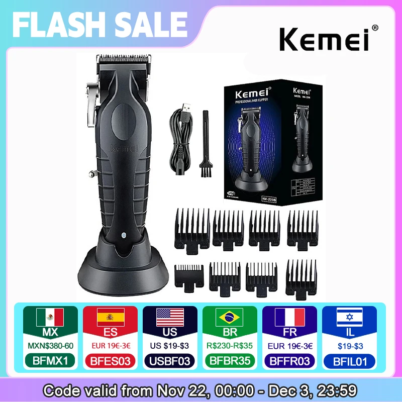 Kemei Professional Hair Clipper For Men Adjustable Cordless Electric Hair Trimmer Rechargeable Hair Cutting Machine Lithium