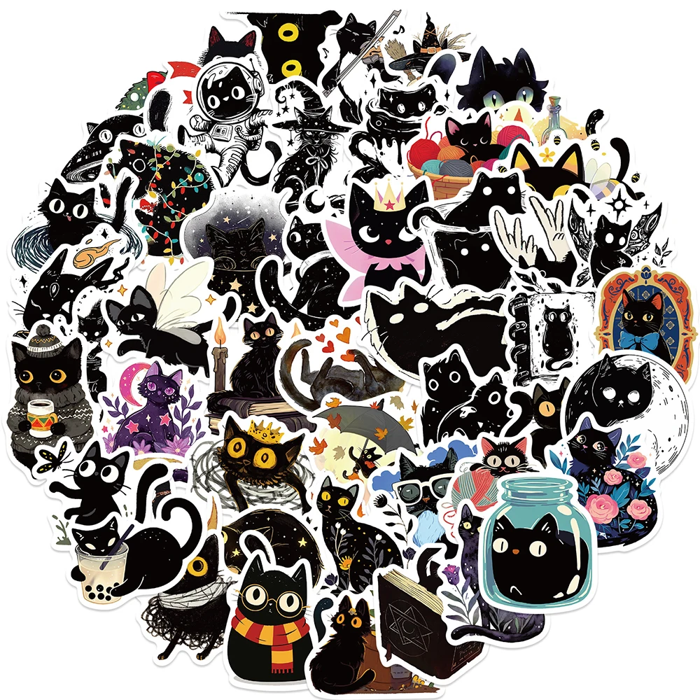 10/30/50PCS Cute Art Black Cat Cartoon Graffiti Stickers Aesthetic DIY Guitar Luggage Phone Suitcase Fun Sticker for Kid Gift