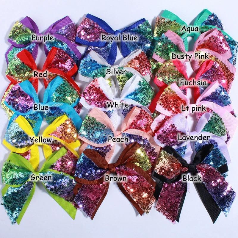 120PCS 12CM Big Bling Sequins Grosgrain Hair Bows For Box Gift Ribbon Hair Bow Boutique For Headbands Hairpins