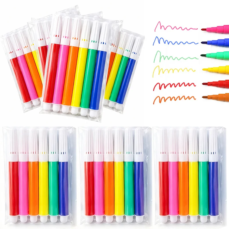 3/6/10Packs Graffiti Doodle Painting Colorful Markers 6 Colors Per Pack Random Mixed Vibrant Art Stationery Portable Smooth ZYF