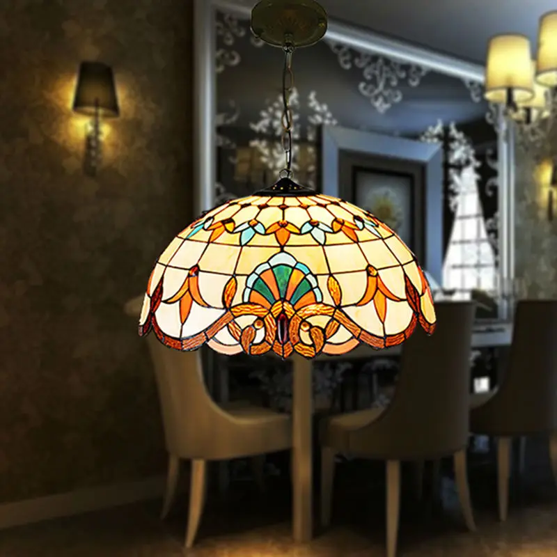 Vintage Tiffany pendant light dining table Stained Glass light for Home Parlor living Room bedroom Romantic Chain hanging lamp