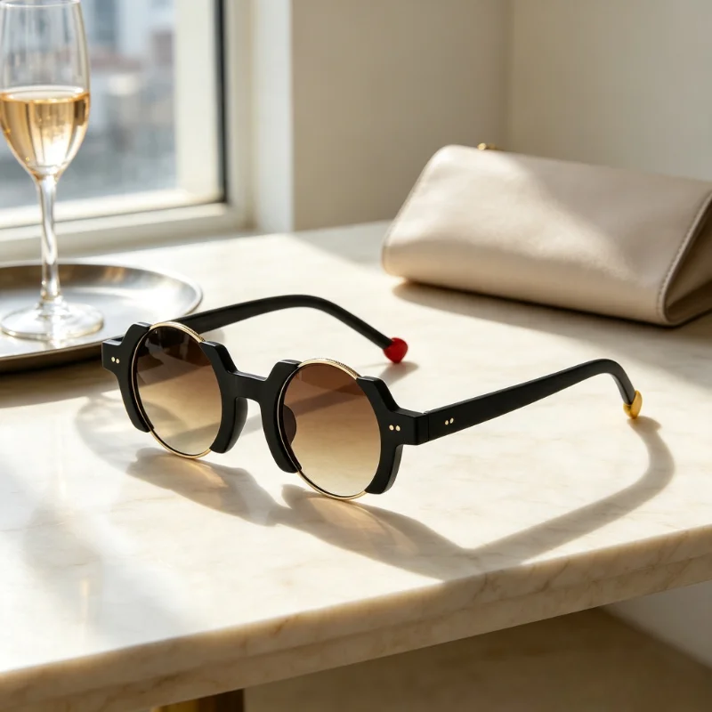Round Two Tone Sunglasses Unique Fashionable Hip-Hop Sun Glasses for Women Men UV400 Sunscreen and Shade Outdoor Street Eyewear