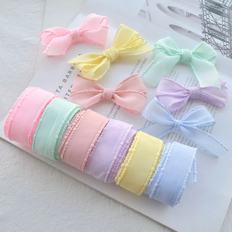 DIY Jewelry Accessories Self-Made Bowknot Hairpin Hair Rope Material 25MM Edge Spring Color Gauze Tape Handmade Wholesale