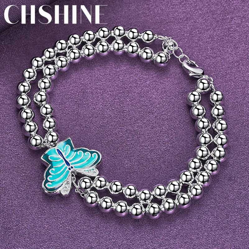 

CHSHINE 925 Sterling Silver Butterfly Double Beaded Chain Bracelet For Women Wedding Party Fashion Charm Jewelry Wholesale