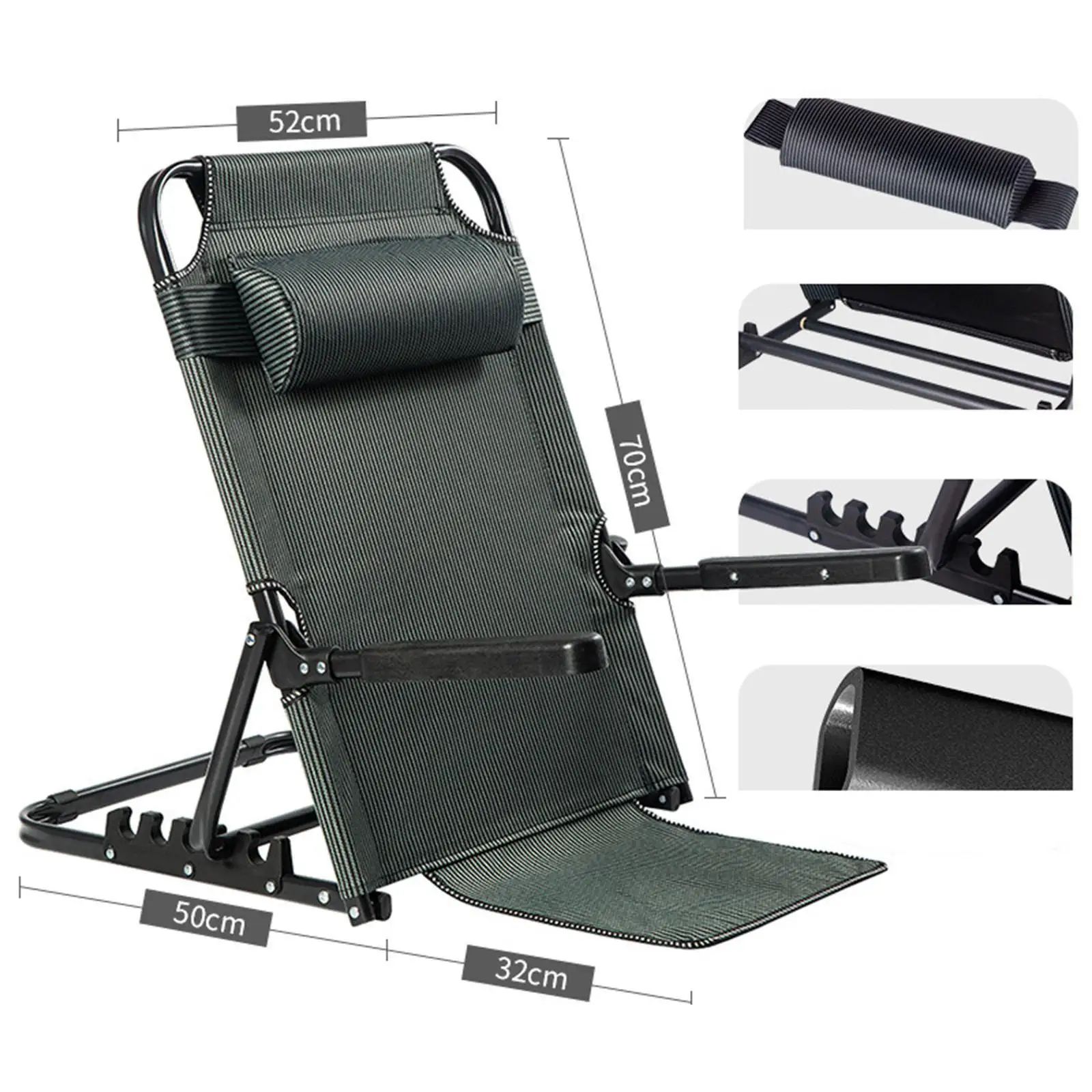 Lifting Bed Backrest Folding for Adult Adjustable Angle Back Rest Steel large 7 Gears Black