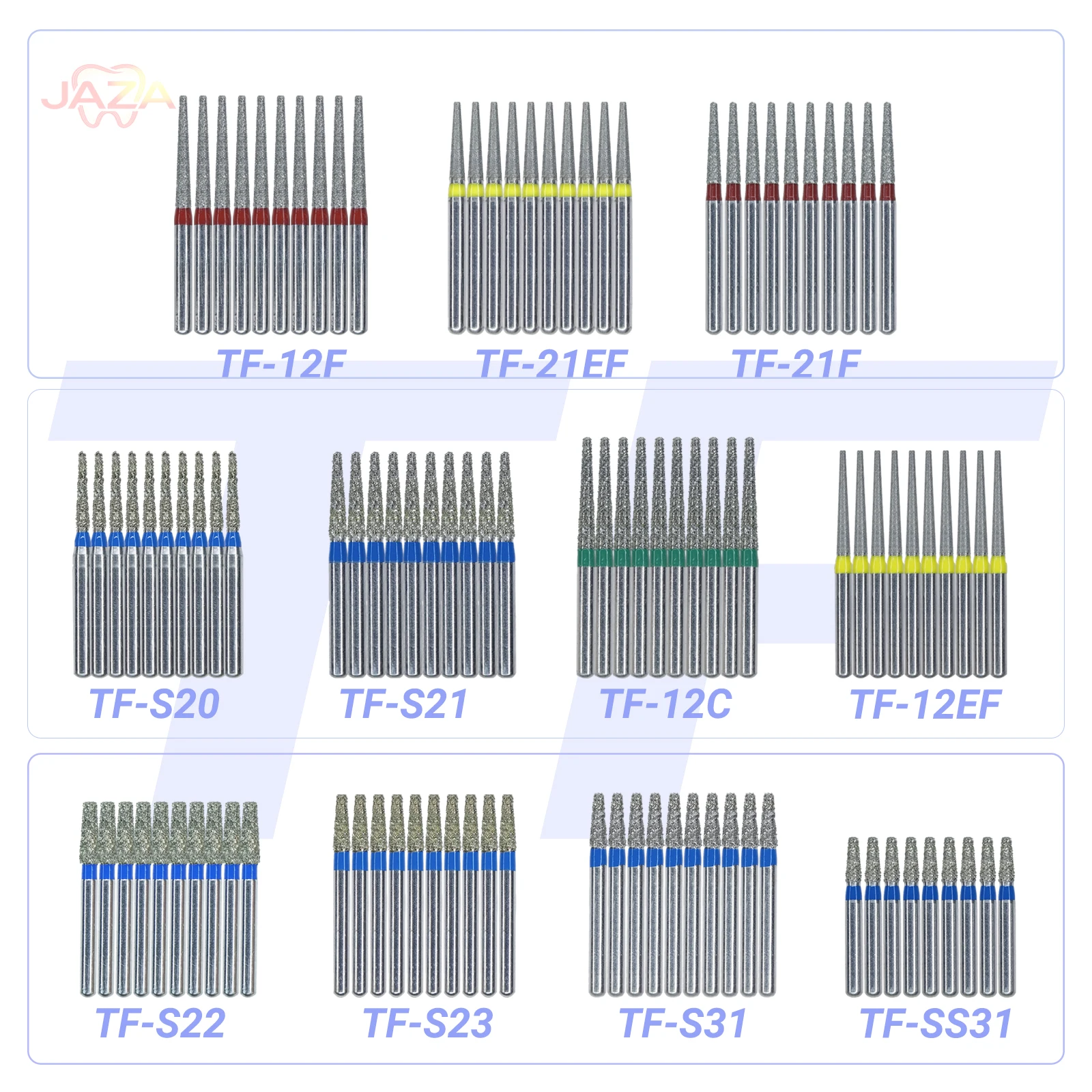 

10Pcs/Pack TF Type Fine/Extra Fine/Coarse/Standard Dental Diamond Burs Dentistry Drills For High Speed Turbines Dia.1.6mm