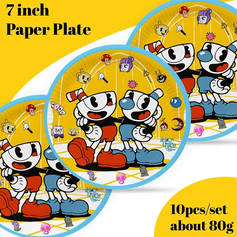 The Game Cuphead Funny surprise Birthday Decoration Party Supplies Balloon Banner Tablecloth Plate  Cake Topper Baby Shower