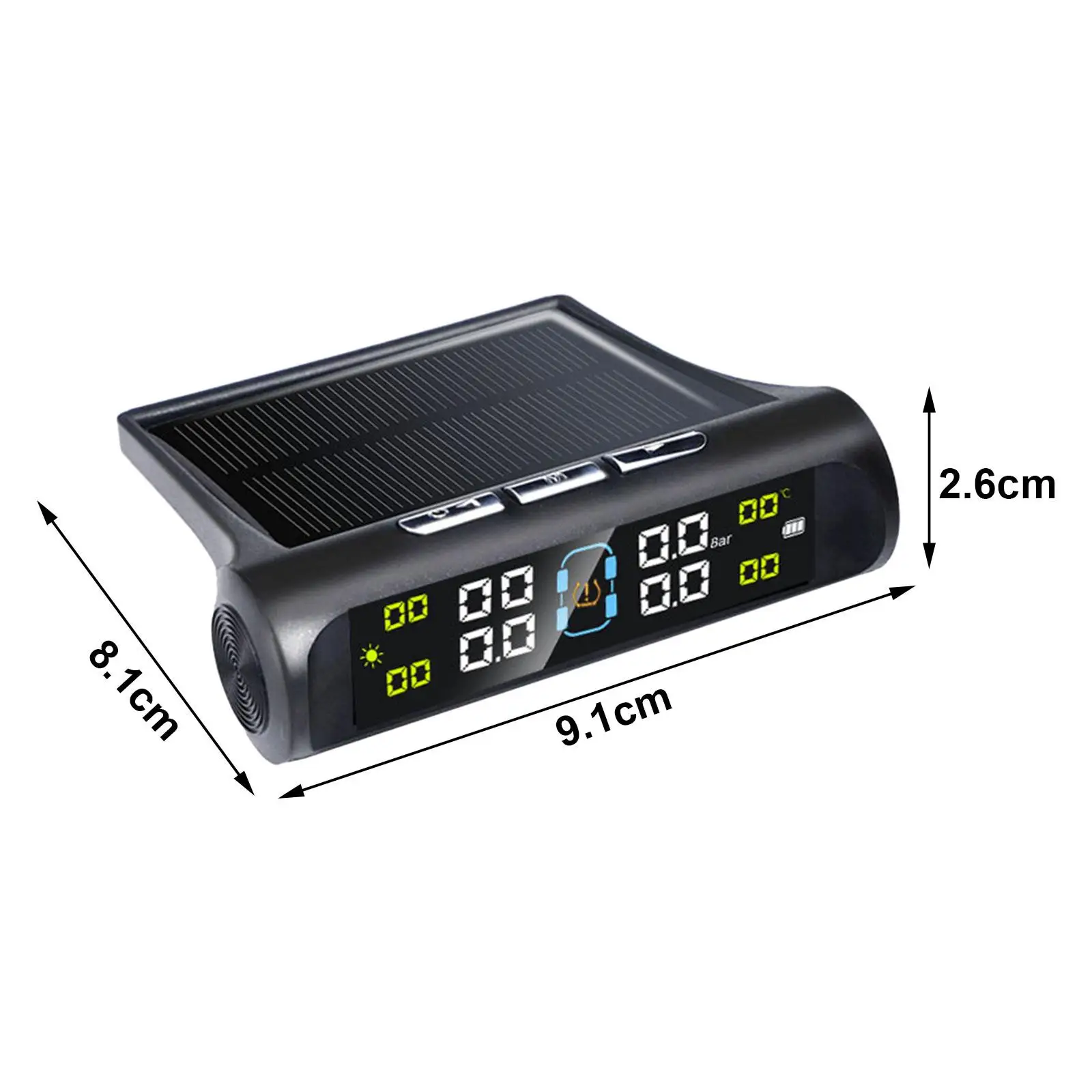 LCD Car Tire Pressure Monitor System with 4 External Sensors, Solar Power and USB Charging for RV Trailer, Truck, Car