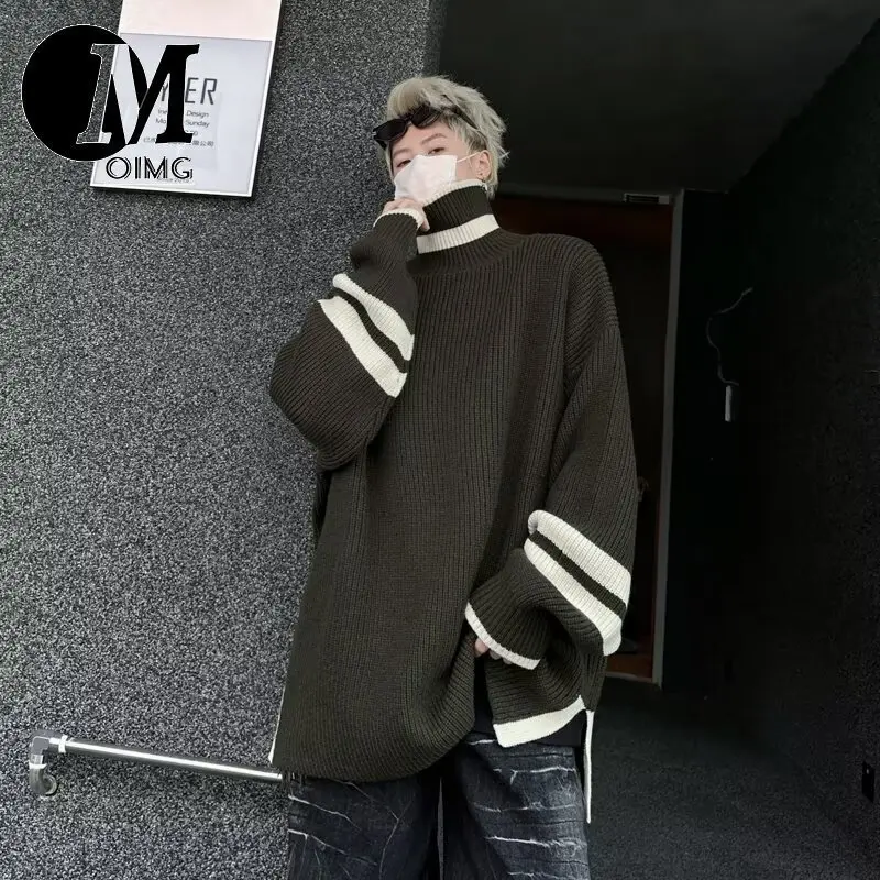 [OIMG] Autumn And Winter High Neck Sweater Men's Pullover Slit Loose Color American Fashion Brand Knitted Sweater