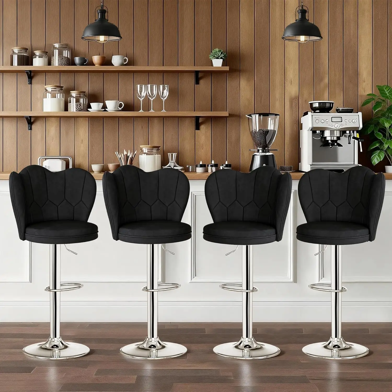 

Комплект из 4 барных стульев, регулируемые барные стулья со спинкой, бархатные стулья без подлокотников для кухонного острова, на заказ