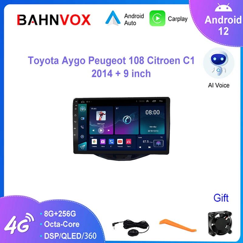 

9'' Android 12.0 Car Radio for Toyota Aygo Peugeot 108 Citroen C1 2014 GPS Navigation Multimedia Player Carplay Stereo Head Unit