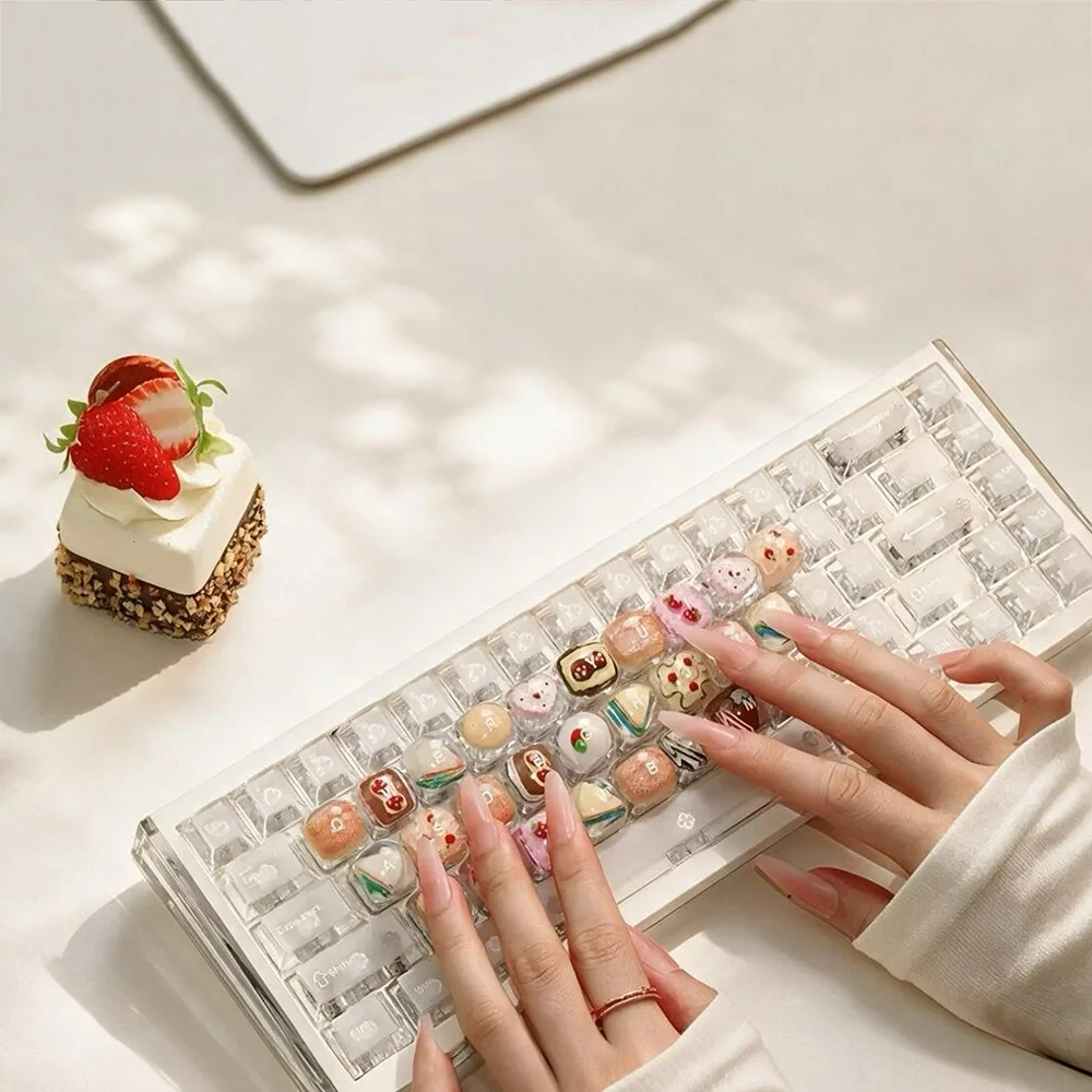 Cute Dessert Keycaps Long Nails Friendly Raised 12/26Pcs Kawaii Cake Decorative Key Caps for MX Mechanical Keyboard