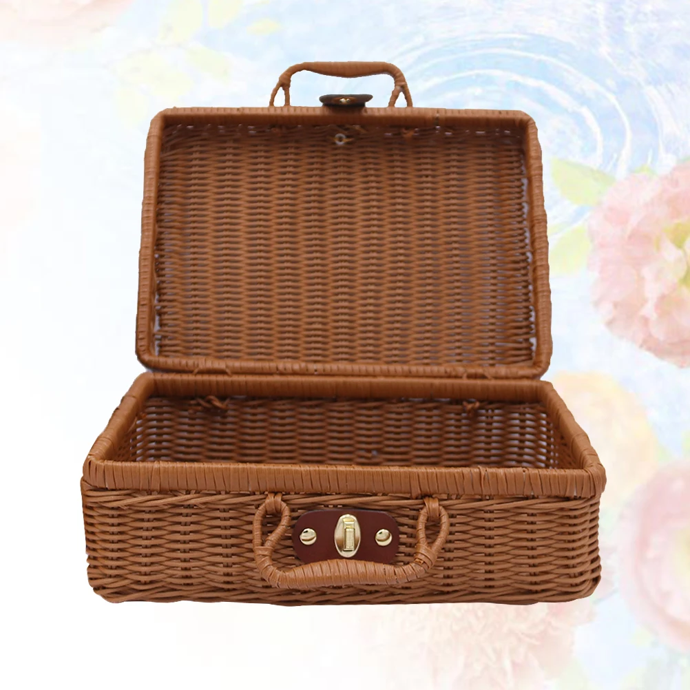 

Vintage Woven Organizer Portable Makeup Storage Box With Multiple Compartments For Face Cream Lipstick Eyebrow Pencil