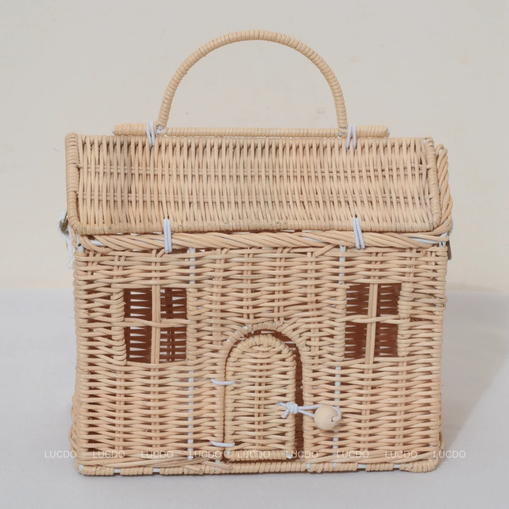 Funny Creative House Shape Rattan Women Wicker Woven Shoulder Crossbody Bags Summer Beach Straw Bag Handmade Travel Bag Handbags