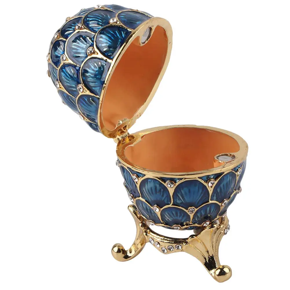 

Alloy Egg Shaped Jewelry Box Enamel Finish Vintage Style Trinket Container Dresser Decor Gift for Women Easter Valentine