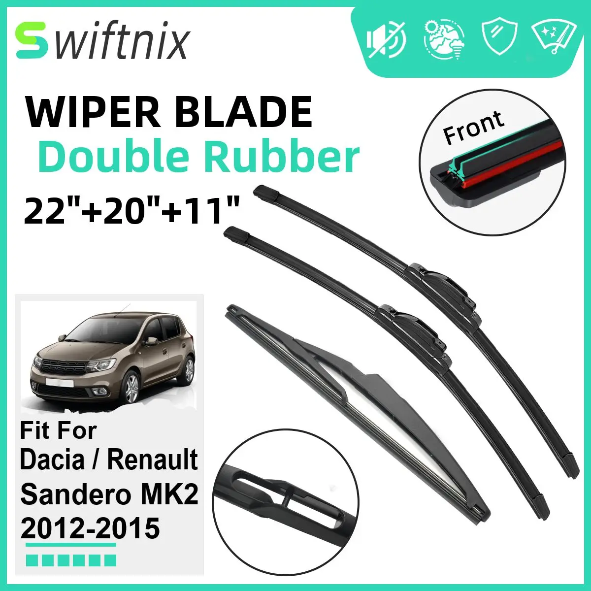 

Double Rubber Car Wiper Blades for Dacia / Renault Sandero MK2 2012-2015 Windshield Wipers Rubber Car Accessories 2013 2014 2015