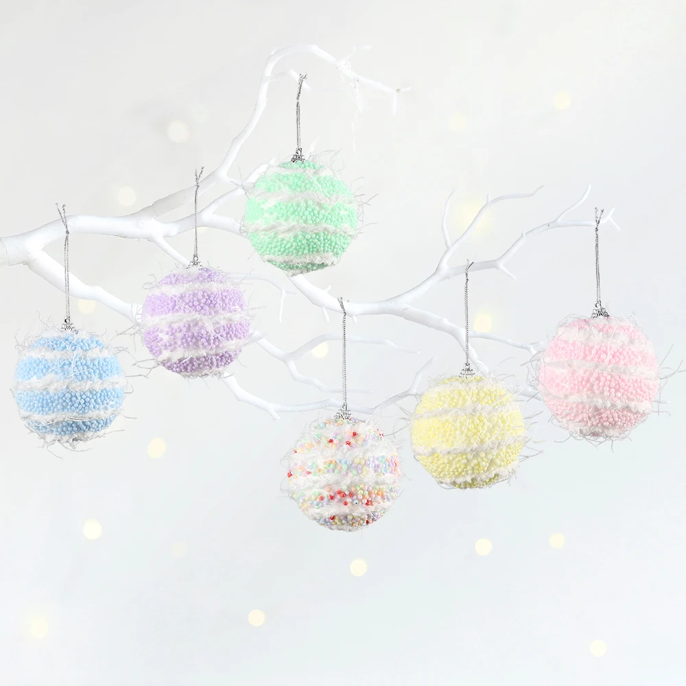 6 uds Navidad Macaron azul amarillo rosa púrpura cono piruleta espuma bola ornamento árbol de Navidad colgante colgante hogar Año nuevo Xma