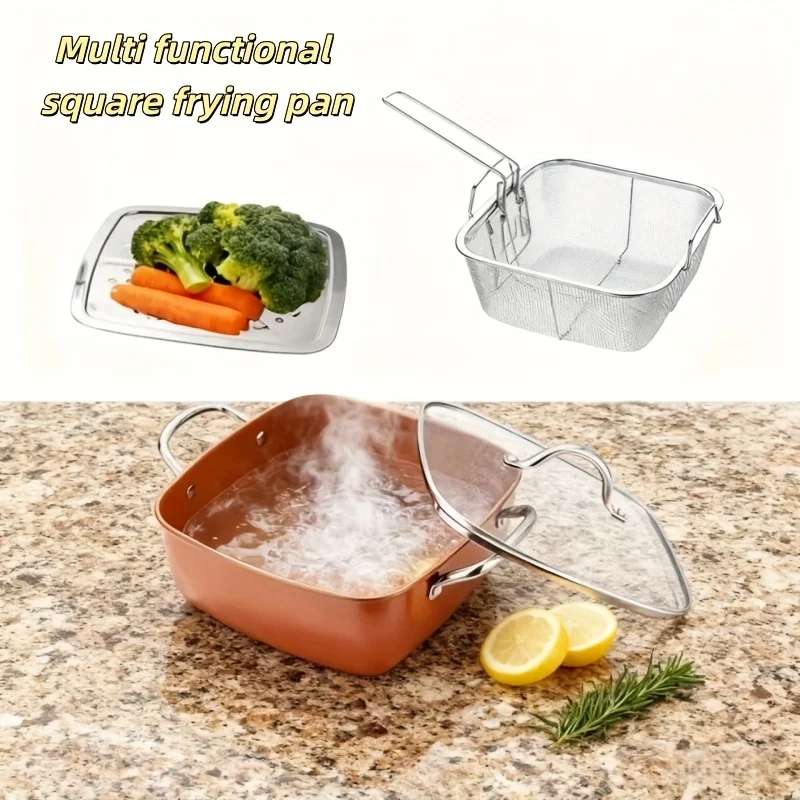 10L Non-Stick Deep Frying Pan Set – Includes Frying Basket, Steaming Rack & Tempered Glass Lid – Great for Holiday Gifting, Easy-Clean Cooking Essential for Everyday Meals