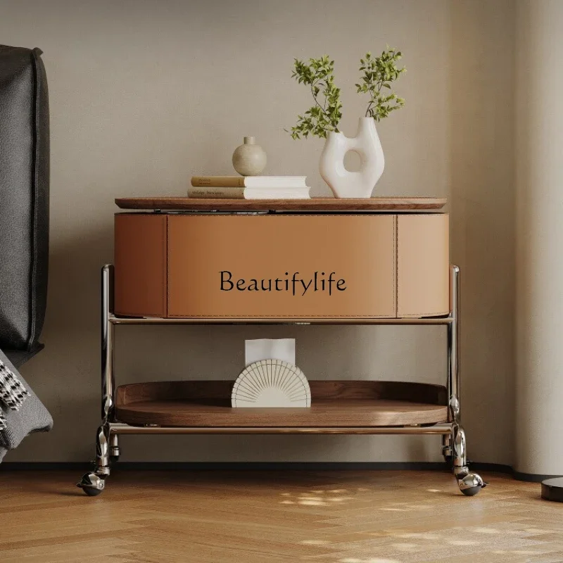 

z.Z.Italian removable rotating bedside table Bedroom Home medieval storage Saddle leather sofa A few trolleys