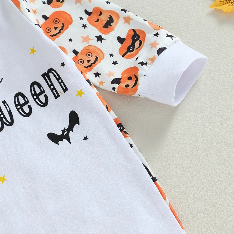 

Toddler Boys Girls Halloween Costume Rompers Pumpkin Bat Print Long Sleeve Jumpsuits Infant Fall Bodysuits Outfits for Baby