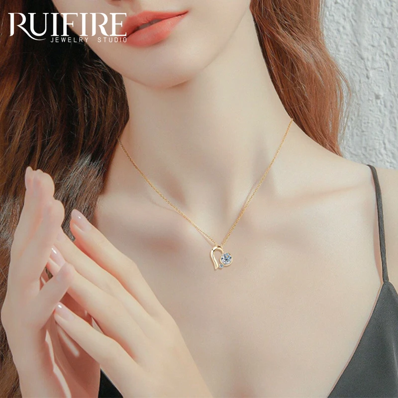 

Ожерелья с подвеской из муассанита RUIFIRE для женщин, роскошная цепочка из стерлингового серебра S925, белое золото, блестящее сердце, повседневная одежда, подарок