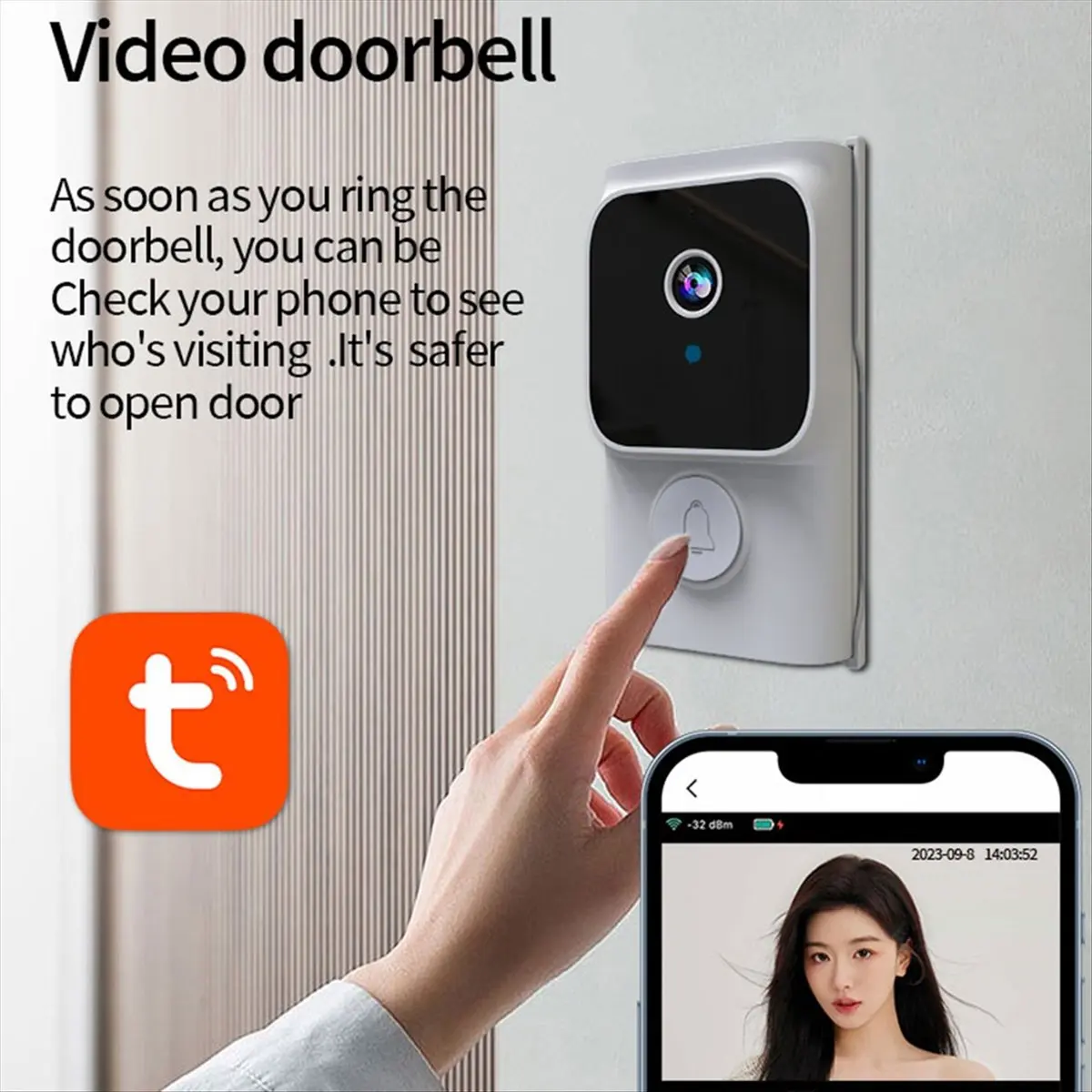 popop Tuya APP Free Cloud Storage WiFi Doorbell Low Consumption Visual Door Peephole Video Eye Night PIR Security Doorviewer,A