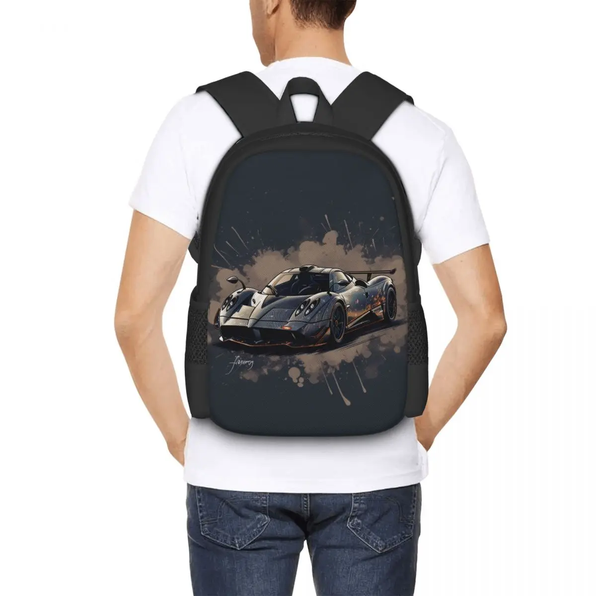 Speed Sports Car Backpack Graphic Cartoon Travel Backpacks Student Designer Large School Bags Aesthetic Rucksack