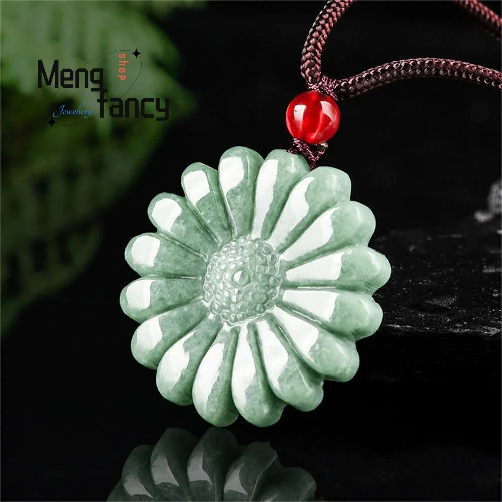 Natural A-goods Jadeite Bean Green Sunflower Jade Pendant Personalized Best Selling Handicraft Fashion Fine Jewelry Holiday Gift