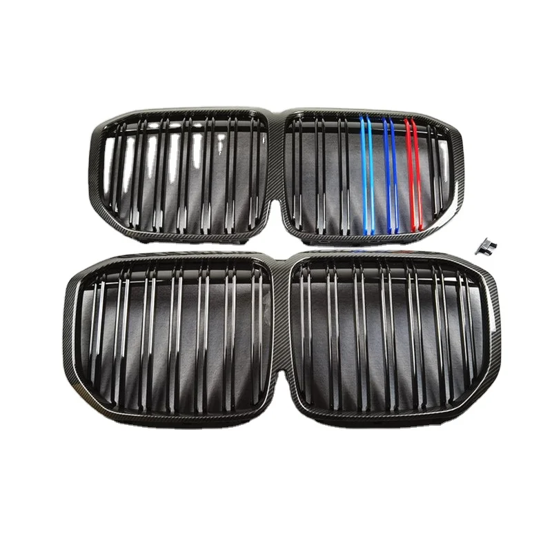 

Left Connect Right G07 Glossy Black Carbon Look Front Bumper Kidney Grille Grill For BMW X7 G07 2019+ Double Slat Mesh Grille