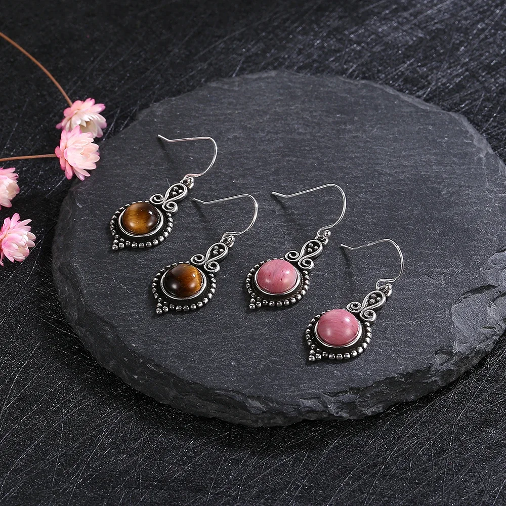 New Elegant Natural Kyanite Silver Drop Earrings for Women Vintage Jewelry Wedding Engagement Hoop Earrings Gifts