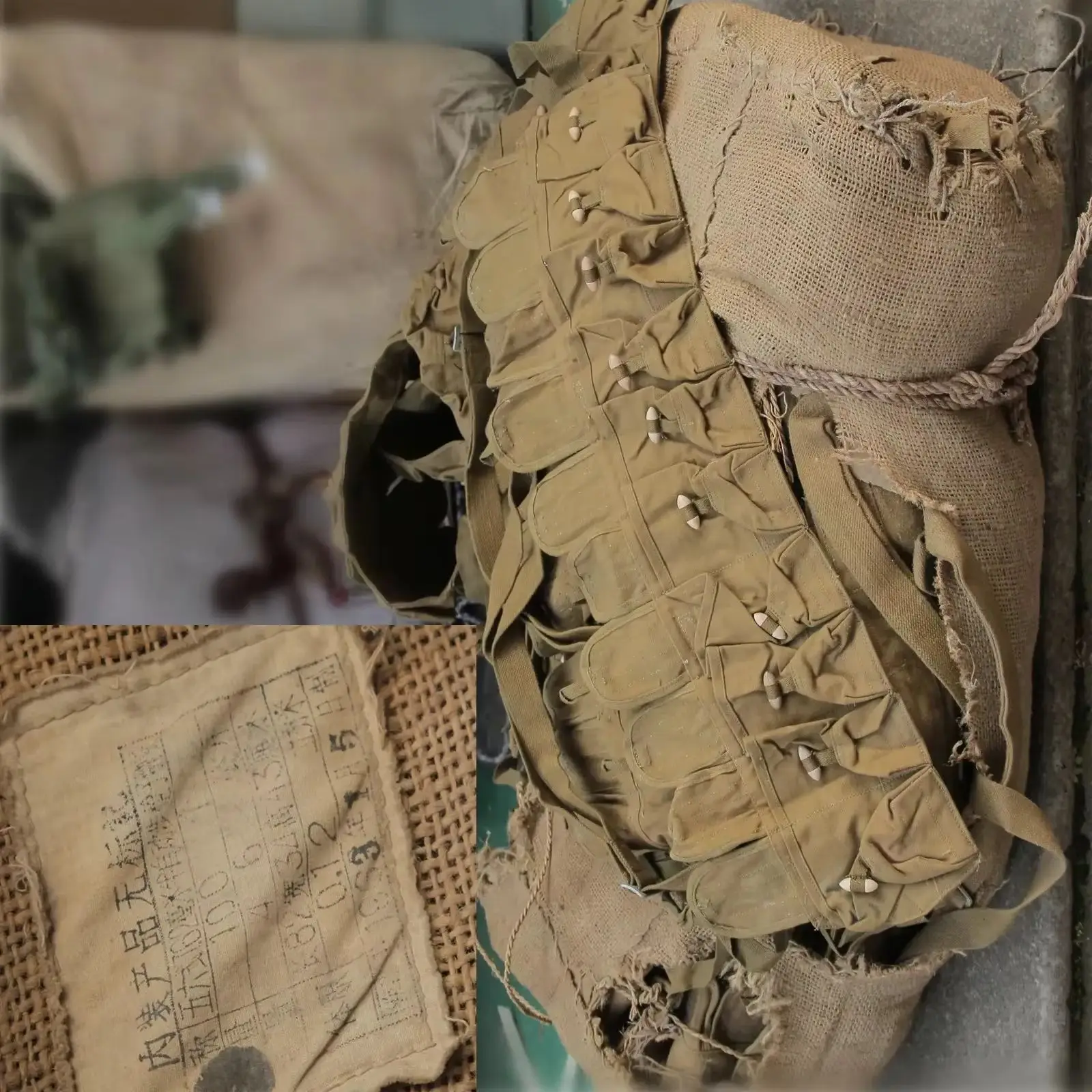 Настоящий оригинальный складской набор КИТАЙСКИЙ ТИП 56 SEMI AMMO CHEST-RIG BANDOLIER POUCH SKS 7,62 10-карманный СТАРЫЙ ВОЕННЫЙ коллекция