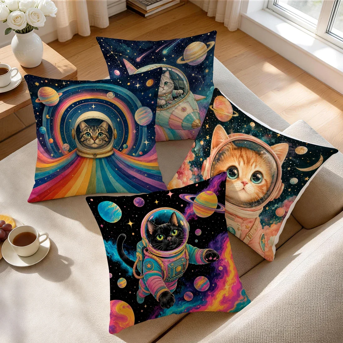 1/4pcs Space Interstellar Cat Cushions Pillowcase Polyester Cushion Cover Throw Pillow Pillowcover Home Car Sofa Decor