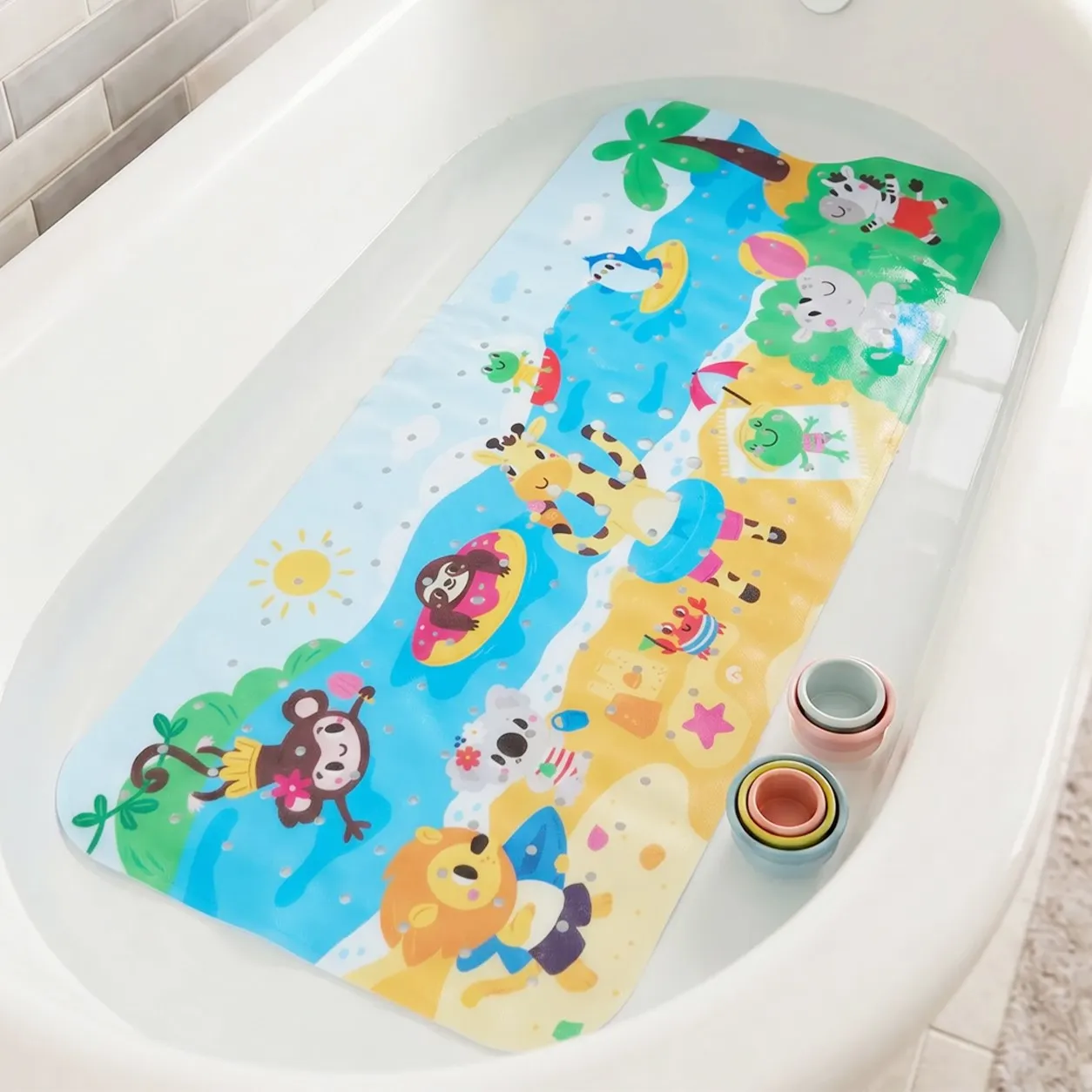 

Baby Bath Mat Non Slip Baby Bathtub Mat with Strong Suction Cup 40x10cm Extra Long Cartoon Toddler Shower Bath Mats Bathroom Rug