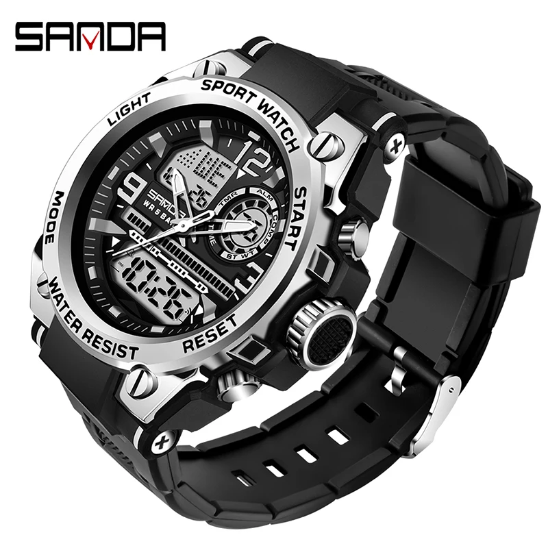 

SANDA Military Quartz Watch Dual Display Men Sports Watches G Style LED Digital Military Waterproof Watches Relogio Masculino