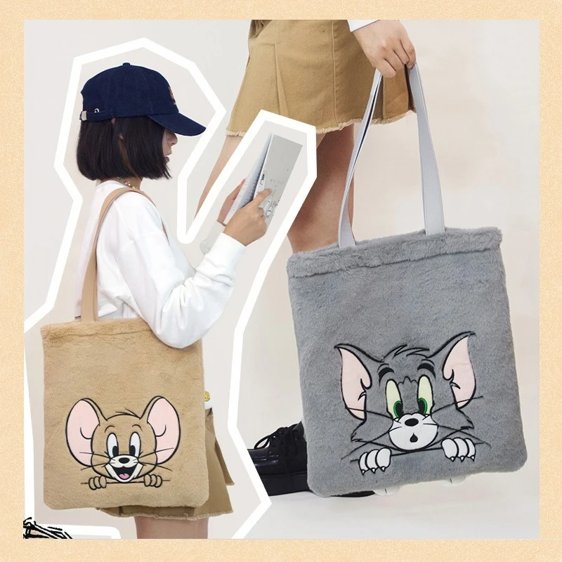 Tom Jerry Shoulder Bags Large Capacity Cute Cartoon Handbag Plush Animal Toy Crossbody Bag Student Tutorial Bags Back To School