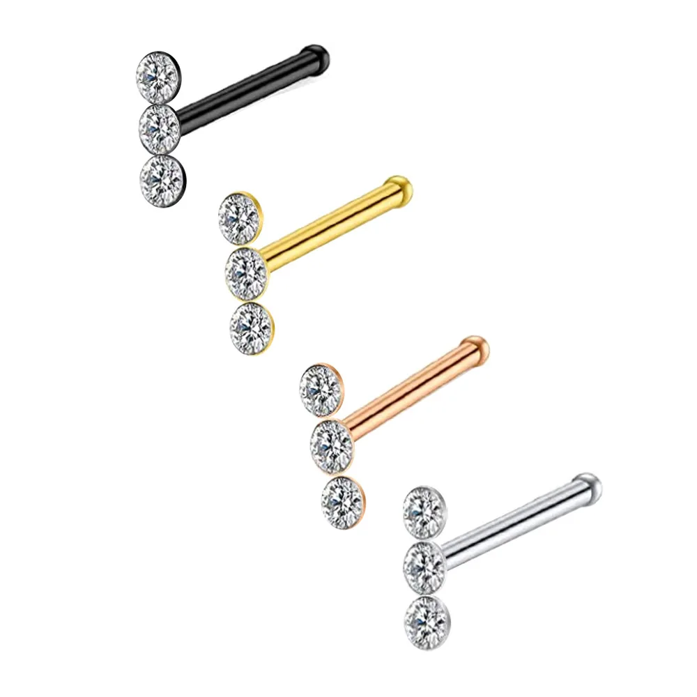 0.8*7mm Mixed Stainless Steel Zircon Nose Stud Corkscrew Nose Rings Body Piercing for Women