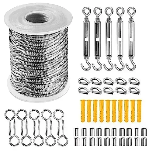 Rubber Coated Wire Rope Kit 304 Stainless Steel Wire Rope 7x7 Strand Core with Turnbuckle Crimping Ferrule 15/30/50 Meters