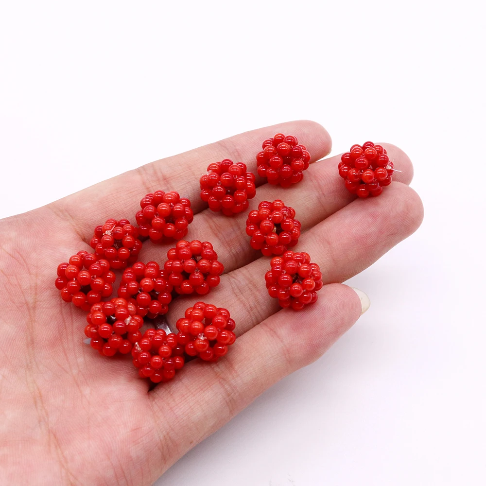 Natural Red Coral Stone Beads Hand-knitted Balls Beads for Jewelry Making DIY Charms Sea Bamboo Coral Gem Jewelry Accessories