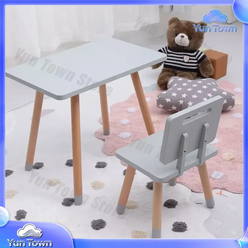 Nordic Kids Room Wooden Square Table and Chair Set for Sale for Childrens Bedroom Furniture for Toddlers Playroom Study Desk
