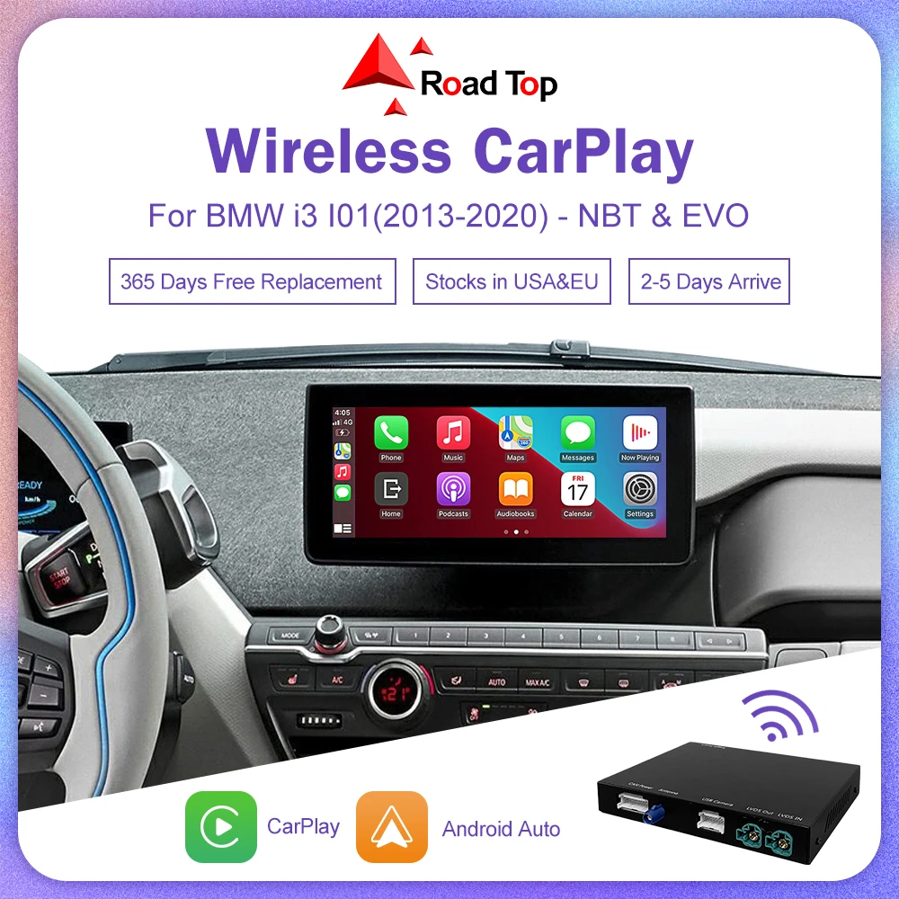 Road Top Wireless CarPlay for BMW i3 I01 NBT,EVO System 2013-2020, with Android Auto Mirror Link AirPlay Car Play Function