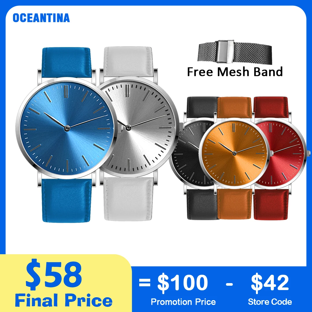 

Oceantina Fashionable Simple Watch Women Casual Colorful Dial Leather Band Quartz Watch Female Luxury Minimalist 34MM Elegant