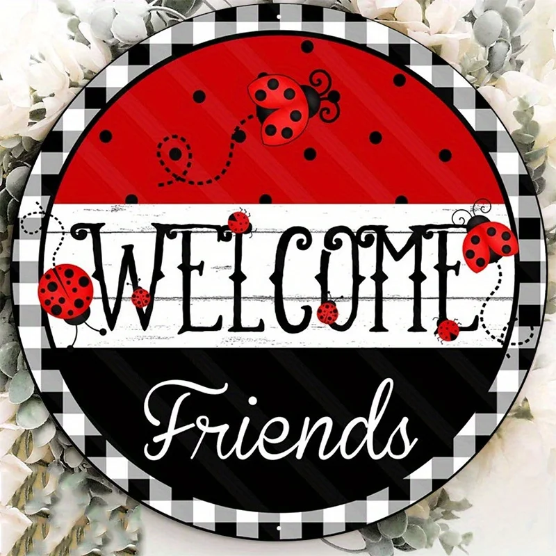 

Aluminum Metal Welcome Ladybug Wreath Decor, Durable Wall Door Decorative Sign, Home Cafe Decoration, Vibrant Welcome, Friends