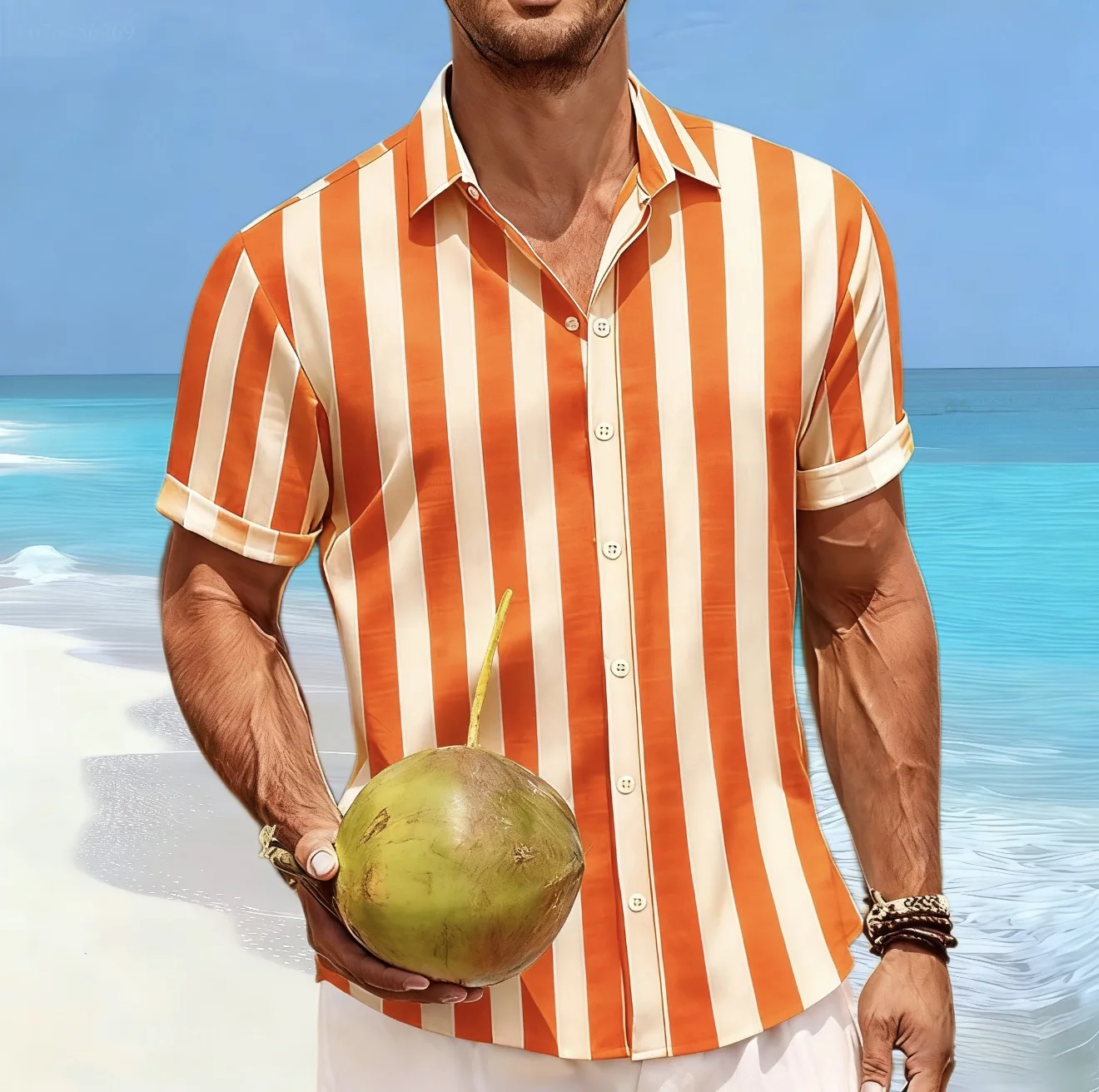 14 colors men's shirts summer beach Hawaiian shirts vacation street short-sleeved striped lapel shirts large size design