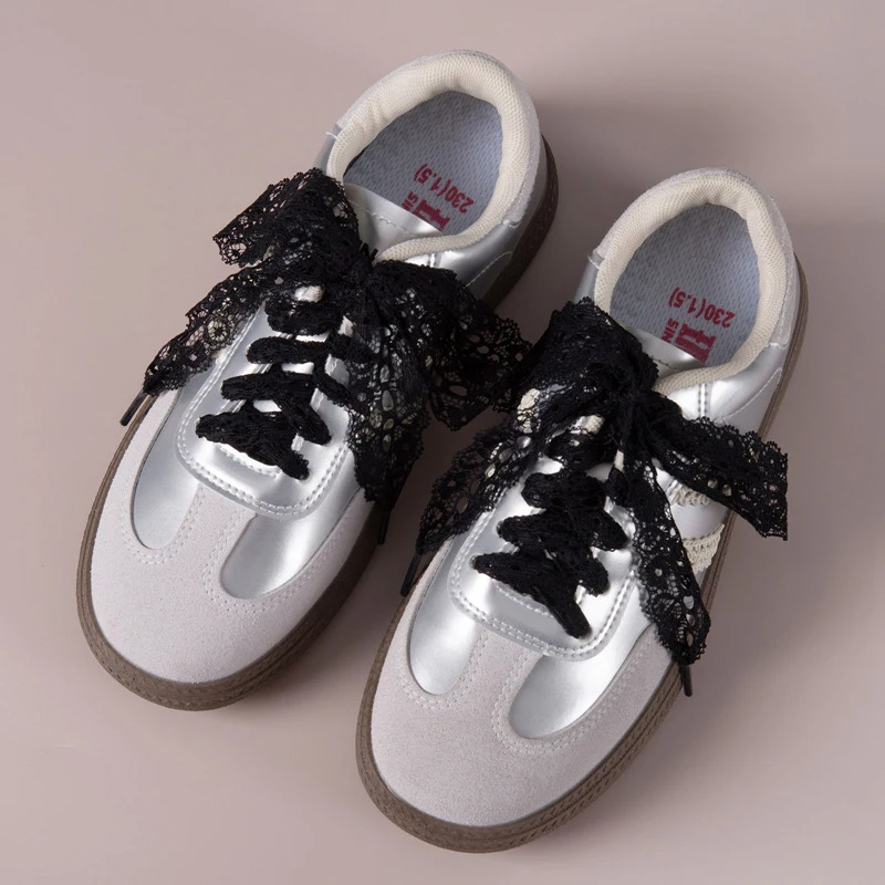 

Lace Braided Shoelaces 120CM Fancy Flat Shoelace Black White Silk Shoe Laces For Ballet Sneakers German Training Shoes