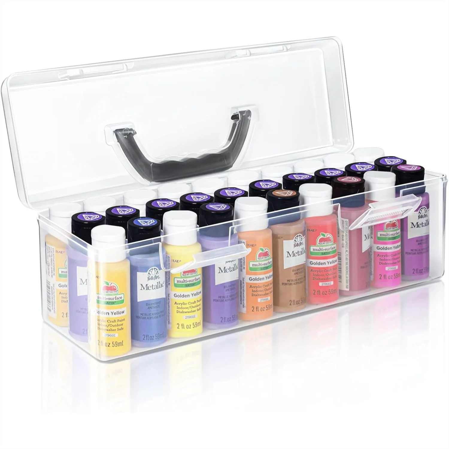 

Acrylic Paint Storage Box for 30 Bottles, Clear Craft Organizer with Handle for 2oz Paint and Brushes