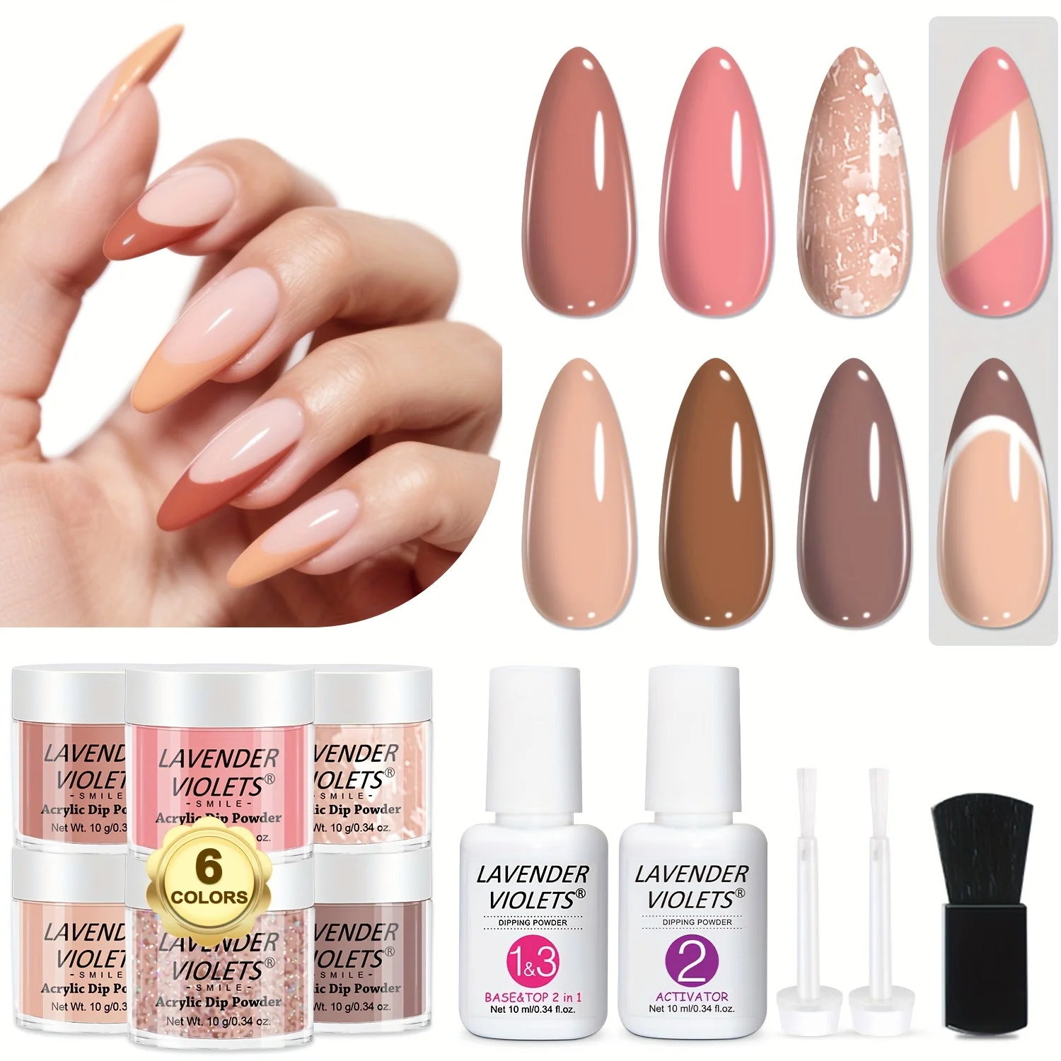 12個入りディップパウダーネイルキット - 6つのヌードカラーのディッピングパウダーとエッセンシャルベース＆トップコートアクティベーター、ホームDIYネイルアートデザイン用